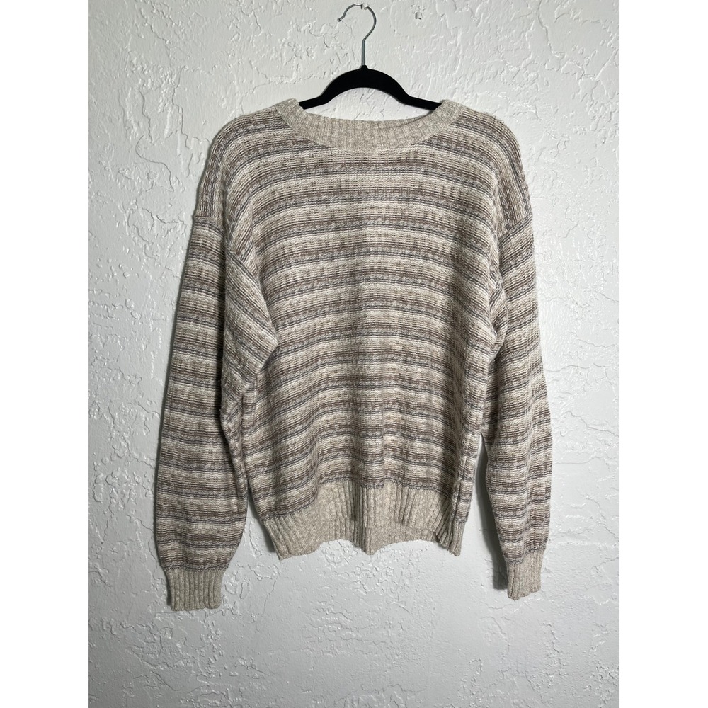 Vintage The Alps 100% Cotton Space Dye Knit Sweater USA Men's M Beige Brown